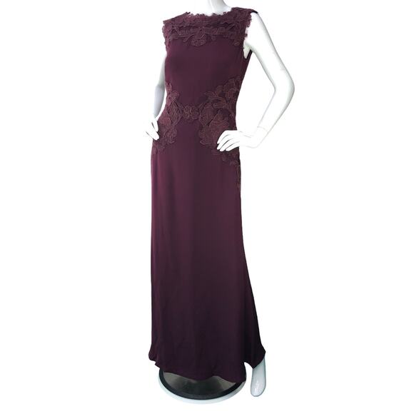 Tadashi Shoji Womens Size 4 Barbara Crepe Gown Corded Embroidery Dress Purple
